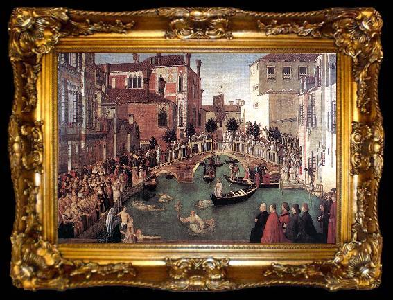framed  BELLINI, Gentile Miracle of the Cross at the Bridge of S. Lorenzo, ta009-2